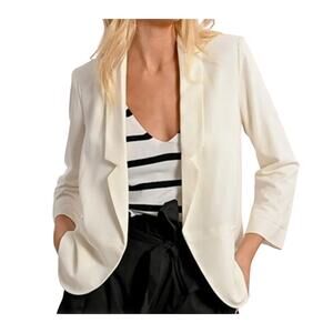 Molly Bracken Women's Medium White 3/4 Sleeve Faux Pockets Open Front Blazer